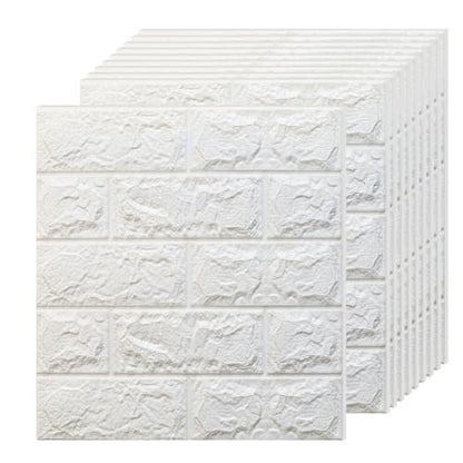 3D Wall Panels Peel and Stick in White, 20 PCS XPE Foam 3D Wallpaper, Faux Brick Wall Panels for Bedroom, Stairs, Kitchen - color: White Brick, size: 20PCS