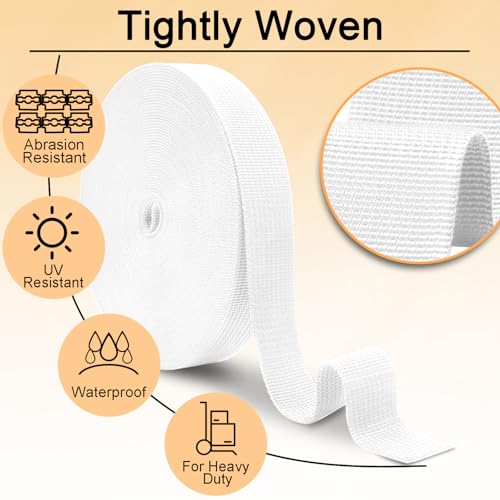 CooBigo 12 Yards Webbing 3/4" & 1" & 1.5" & 2" Polypropylene Webbing Strap 3/4 Inch 1 Inch 1.5 Inch 2 Inch Wide Webbing Strapping for Bags/Lawn Chair/Pool Solar Cover DIY Crafting - color: White, size: 1"- 12 Yards