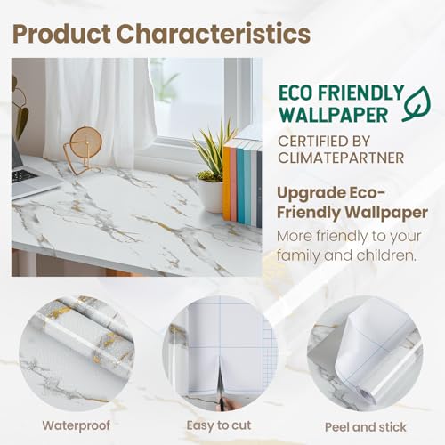 Marble Contact Paper Gold Peel and Stick Wallpaper for Kitchen Countertop - color: Gold/White, size: 17.7" x 78.7"