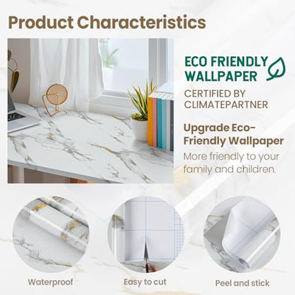 Marble Contact Paper Gold Peel and Stick Wallpaper for Kitchen Countertop - color: Gold/White, size: 17.7" x 78.7"