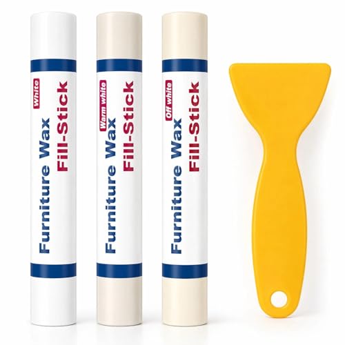 Kenbry Wood Filler Sticks 3 Colors White Wax Fill Stick, Wood Repair Kit for Scratches, Crack, Scuffs, Gouges on Wooden Funiture, Floors, Cabinets, Tables, and Doors-Rub Briskly Repair - color: White/Off White/Warm White