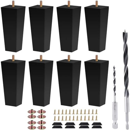 Sofa Legs Square Bed Feet 5 inch Wood Replacement Leg for Furniture Set of 8,Black (5”, 8set) - color: 8set, size: 5”