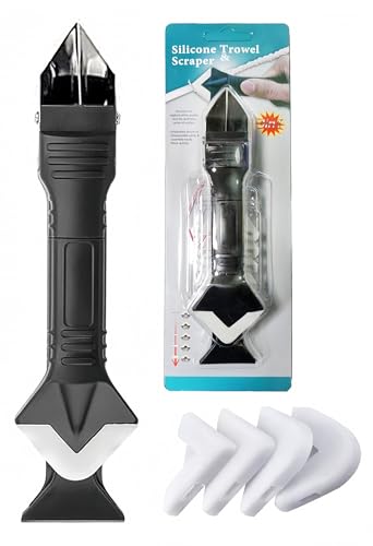 Silicone Caulking Tool 3 in 1, Glass Glue Angle Scraper, Stainless Steelhead Caulk Remover and Sealant Scraper, for Kitchen Bathroom Window and Frames Sealant Seals - style: Classic Black