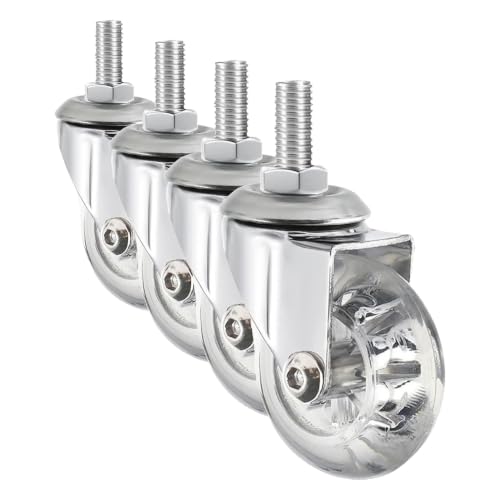 2 inch Stem Caster Wheels, M8×25mm Threaded Stem Castors Wheel, 360 Degree Rotated Crystal Clear Wheels,Soft Polyurethane Furniture Wheels for Carts and DIY Projects (Pack of 4) - color: Clear NO Brake, size: 2",M8x25 (Pack of 4)