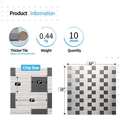 Art3d 10-Pack Metal Peel and Stick Backsplash Tile, Silver Aluminium - color: Silver Aluminium