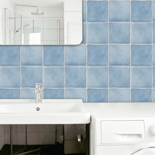 10pcs Peel and Stick Light Blue Backsplash Tiles – 7.87in x 7.87in Self-Adhesive Kitchen Wall Tiles, Bathroom Wall Panels, Modern DIY Stick On Tiles, Home Decor - color: Soft blue