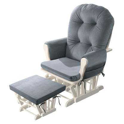 HOMBYS Glider Rocker Replacement Cushions 5 PCS with Storage Side Pocket, Velvet Fabric, Foam & Microfiber Filling, Non-Slip & Washable,Thickened & Supportive, Designed for Glider Rocking Chair - color: Grey