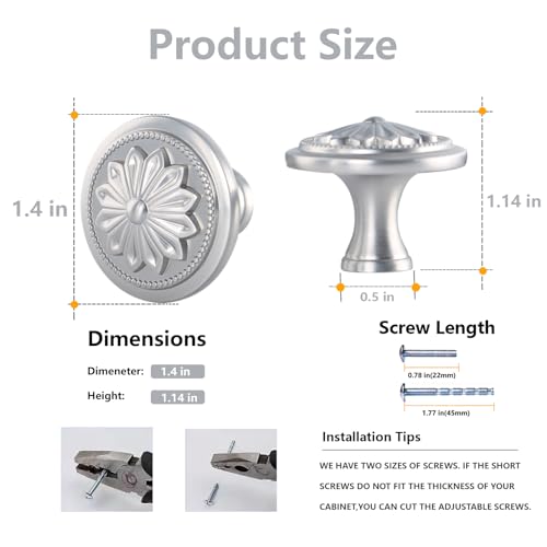 4 Pack Brushed Nickel Cabinet Hardware Knobs Round, 1-2/5"Satin Nickel Handles for Kitchen Cabinets and Drawers Nickel Drawer Pulls Dresser Knobs - color: Brushed Nickel