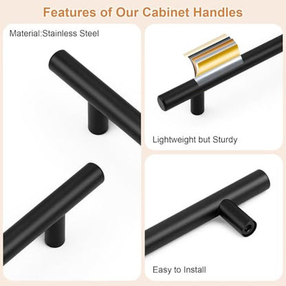 Probrico 30 Pack Stainless Steel Kitchen Cabinet Handles 8.8inch(224mm) Hole Centers,Matte Black Dresser Drawer Pulls,Euro Style Pull Handle 11.3inch Length - size: Center to Center: 8-4/5 inch