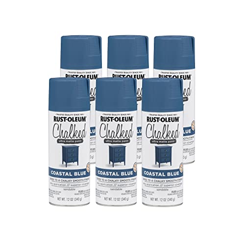 Rust-Oleum Chalked All-in-One Ultra Matte Coastal Blue Spray Paint - color: Coastal Blue, size: 12 Ounce (Pack of 6)