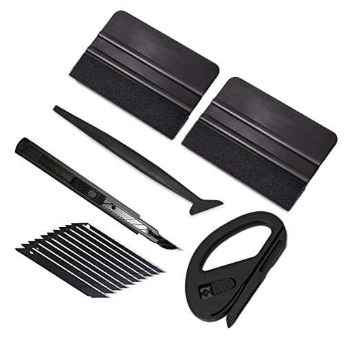 Gomake Vehicle Vinyl Wrap Window Tint Film Tool Kit Include 4 Inch Felt Squeegee, Retractable 9mm Utility Knife and Blades, Zippy Vinyl Cutter and Mini Go Corner Squeegee for Car Wrapping (5 Tools) - color: Pure Black