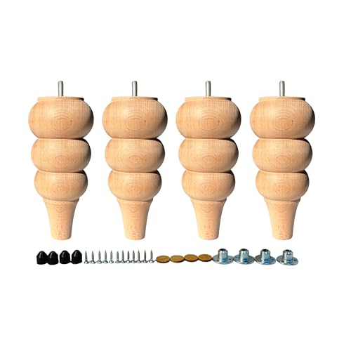 8 Inch Round Solid Beech Wood Replacement Furniture Legs, Set of 4, Wooden Bun Feet Mid Century Modern, Unfinished Legs for Sofa, Couch, Armchair, Ottoman, Cabinet, TV Stand, Dresser - color: 8" / 15cm