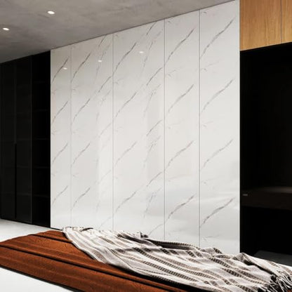 White Glossy Marble Contact Paper 15.7"X472.4" Peel and Stick Wallpaper - color: White, size: 15.7" x 236"