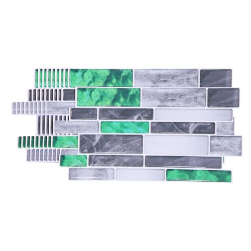 HARFINGTON 10Pcs Peel and Stick Backsplash Tiles 9.4" x 4.7" Mable Texture Self-Adhesive Tile Stickers Wallpaper Wall for Kitchen Bathroom Bedroom, Dark Green Gray - color: Dark Green Gray