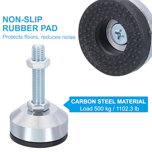 PATIKIL Furniture Leveling Feet 2.4" Dia Base M12 Thread, 4 Pcs Carbon Steel Adjustable Threaded Furniture Levelers Screw on Leg Leveler with Pads for Desk Chair, Black - color: Black, size: D60*M12*L60