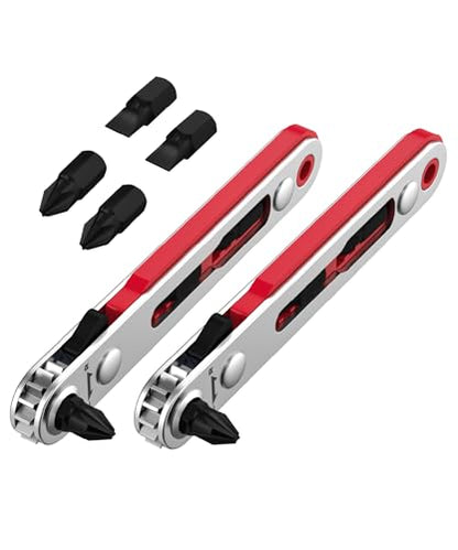 Bates- Mini Ratchet Wrench Screwdriver, 2 Pack, 1/4" Magnetic 90 Degree - color: Red, size: 2 pcs