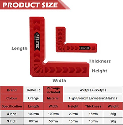 90 Degree Corner Clamp Clamping Squares Woodworking Tools Positioning Squares Right Angle Clamp Wood Clamps for Gluing Cabinets Picture Frames or Drawers Set of 8（3" 4"） - style: 4PCS 3'' + 4PCS 4''