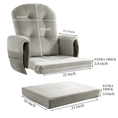 HOMBYS Glider Rocker Replacement Cushions 5 PCS with Storage Side Pocket, Velvet Fabric, Foam & Microfiber Filling, Non-Slip & Washable,Thickened & Supportive for Glider Rocking Chair-Khaki - color: Khaki