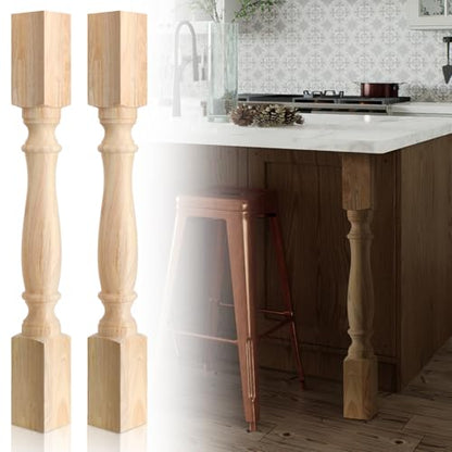 DoubleFill 2 Pcs Unfinished Kitchen Island Legs Wood Table Legs, Elegant - color: Elegant, size: 35.4" H X 3.7" W X 3.7" D