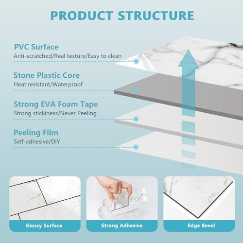 Vamos Tile 100-Piece Glossy Statury White Peel and Stick Backsplash Tile - color: Statury White with Dark Gray Grout