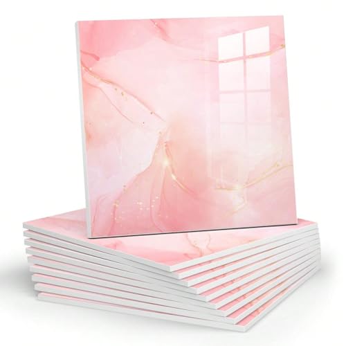 Chejiaye 10pcs Marble Peel and Stick Backsplash Waterproof Washroom Wall Panels, Peel and Stick Tile, PVC Foam Wall Panels for Kitchen,Bathroom,Living Room,Pink Wallpaper(Not Real Tile,11.8" x 11.8") - color: Pink Marble Tiles, size: 11.8" x 11.8" x 10Pac