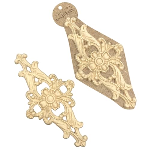 WoodUbend WUB2109 Pack of 2 Floral Centerpieces - Wood Appliques - Heat Bendable & Flexible Onlays 26x13cm - DIY Craft, Furniture & Home Decor-Easy to Apply & Paint - Reusable Decorative Decals