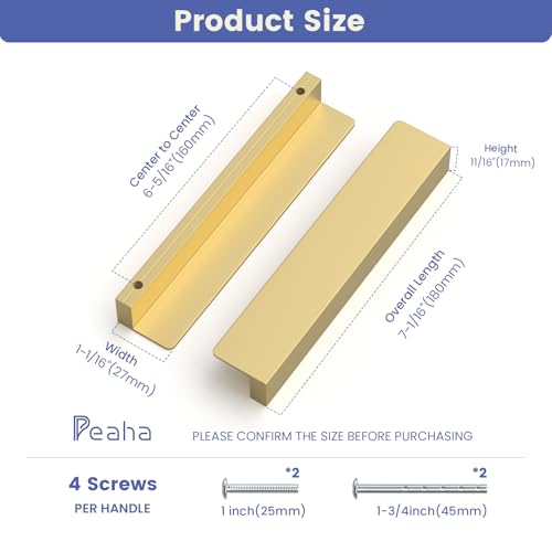 Peaha 10 Pack 6-5/16" Gold Cabinet Handles Finger Edge Pulls for Cabinets - color: Gold, size: 6-5/16" Hole Center