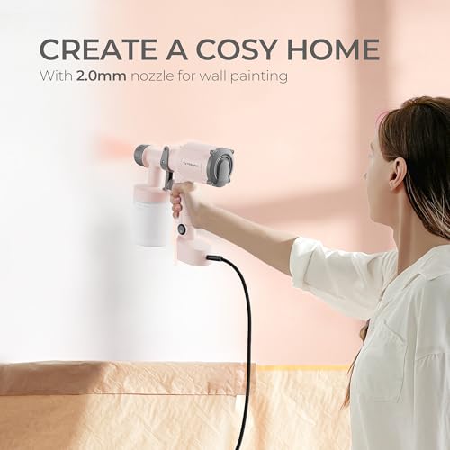 Tilswall Paint Sprayer Dreamer400 Ultra-Light Spray Gun for Painting Pink | 1.5lb Lightweight, 500W, 2 Nozzles & 3 Patterns, Easy to Clean, Adjustable Flow, for Furniture, Fence, Ceiling, Door, Wall - color: Light Pink