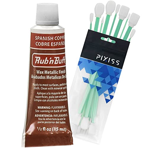 Rub n Buff Wax Metallic Spanish Copper, Rub and Buff Finish, 0.5-Fluid Ounce, Pixiss Blending and Application Tools for Applying Metallic Wax Paint - color: Spanish Copper