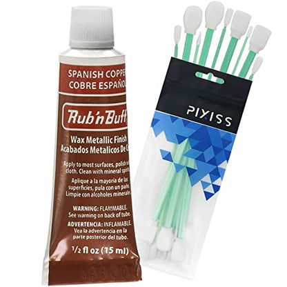 Rub n Buff Wax Metallic Spanish Copper, Rub and Buff Finish, 0.5-Fluid Ounce, Pixiss Blending and Application Tools for Applying Metallic Wax Paint - color: Spanish Copper