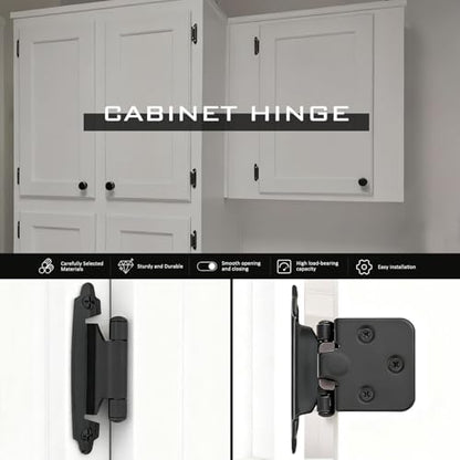 1/2" Overlay Black Cabinet Hinges 36 Pack Self Closing Cabinet Hinges