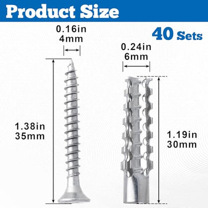 80 Pcs M6 Tree Shaped Steel Hollow Wall Anchor with Screws, Loose Hinge Hole Repair Kits, Metal Expansion Screws for Concrete, Drywall Anchors, Drywall Anchor Kit (0.24''×1.38'', Silver)