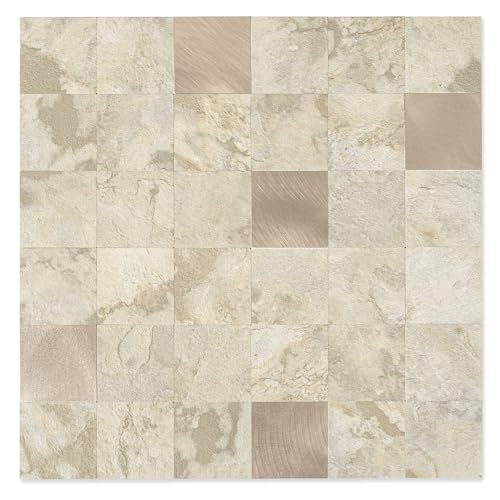 Yipscazo 10 Sheet Peel and Stick Backsplash Mosaic Tiles Stainless Steel Metal Kitchen Backsplash Stick on Tiles for Stove, Bathroom, Laundry in Ecru Stone (11.8'' x 11.8'') - color: Stone Beige