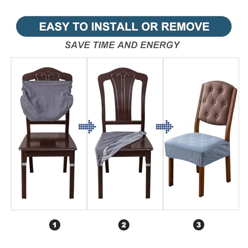 Waterproof Stretch Dining Chair Seat Covers, Set of 6 Light Blue - color: Light Blue, size: 16-20in-Rear-gapped