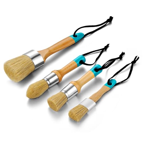 MAXMAN Chalk Paint Brush Set 4Pcs, Wax & Stencil Brushes, Natural Bristles - size: 2PCS-Large + 2PCS-Small