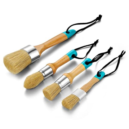 MAXMAN Chalk Paint Brush Set 4Pcs, Wax & Stencil Brushes, Natural Bristles - size: 2PCS-Large + 2PCS-Small