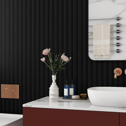 ReWallpaper Basketweave Peel and Stick Wallpaper 30in x 16.5ft Black Texture Wallpaper Waterproof Embossed Vinyl Wall Covering for Kitchen Bedroom Walls Removable Contact Paper for Cabinets Shelves - size: 30in x 16.5ft