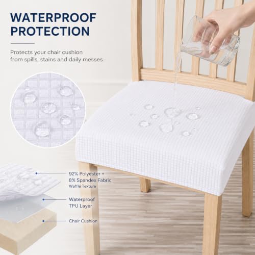 NILUOH Waterproof Seat Covers for Dining Room Chairs, 4 Pack, Rear Covers - color: Jacquard White, size: 4 Pcs-Regular