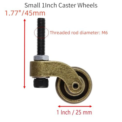 Small Brass Caster Wheels, 360 Degree Rotation, 1 Inch-4Pcs - style: Bronze