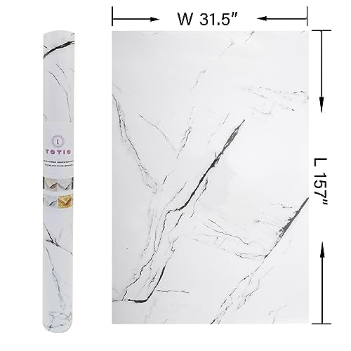 TOTIO 31.5x157inch Extra Wide Black White Marble Wallpaper Glossy Thicken Self-adhesive Furniture Stickers Granite Look Wall Sticker Peel Stick Countertop Waterproof Contact Paper for Kitchen Bathroom - color: White, size: 31.5" x 157"