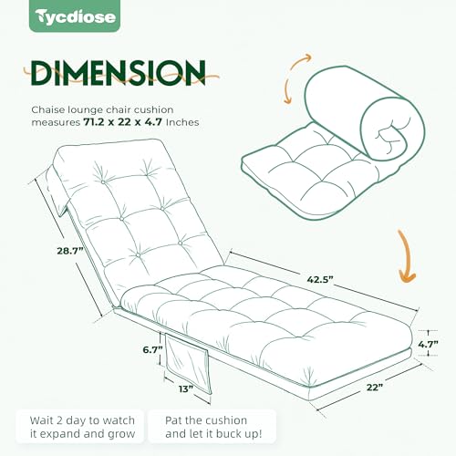 Outdoor Lounge Chair Cushion, Waterproof Replacement Chaise Lounge Cushions for Outdoor Furniture Thickened 71 x 22 x 4.7 Inches Non-Slip Patio Pool Lounge Chair Cushions with Ties (Cyan) - color: Cyan