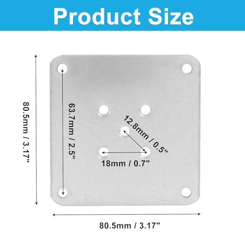 4Pcs Silver Metal Mounting Plates 8x8cm (3.15"x3.15") - size: 80x80mm