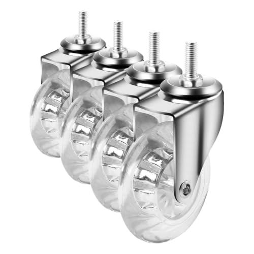 3 inch Stem Caster Wheels, M8×25mm Threaded Stem Castors Wheels, 360 Degree Rotated Crystal Clear Wheel,Soft Polyurethane Furniture Wheels for Carts and DIY Projects (Pack of 4) - color: Clear NO Brake, size: 3",M8x25 (Pack of 4)