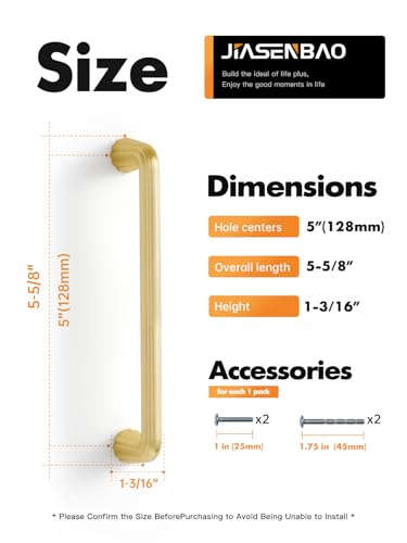 10 Pack Gold Cabinet Pulls 5" Hole Center Brushed Brass Drawer Pulls Bathroom Dresser Handles Hardware Zinc Alloy - color: Brushed Gold, size: Pull - 5 Inch Hole Center