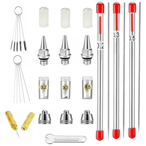 HUBEST 20Pc Airbrush Cleaning Kit, Nozzle Needle Brush Set 0.2/0.3/0.5mm - size: KIT 3