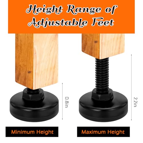 Leveling Feet, Adjustable Furniture Feet, 3/8"-16 Thread Furniture Feet Levelers, Heavy Duty Table Cabinet Sofa Dresser Leg Levelers Screw in with Threaded Inserts, 4 Pcs, Black