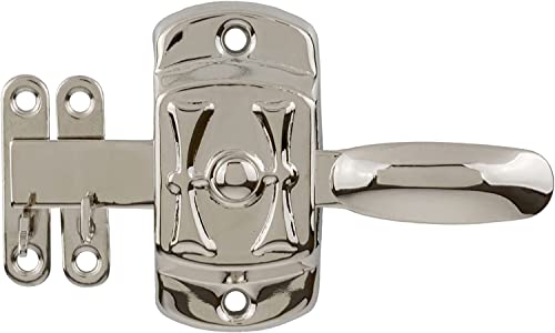 Hoosier H Motif Nickel Cabinet Door Latch with Offset and Flush Catches | Left Hand or Right Hand Doors Mounting | Antique Cabinet, Vintage Cupboard Reproduction Hardware | UA-112-HLPN - color: Nickel