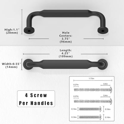 10 Pack Matte Black Cabinet Pulls 3.75 Inch(96mm) Kitchen Cabinet Handles Solid Zinc Alloy Cabinet Hardware Drawer Pulls - color: Matte Black, size: 3.75" Hole Center