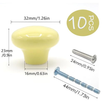 10-Pack Ceramic Cabinet Knobs Light Yellow 32mm Round Drawer Pull - color: Light Yellow