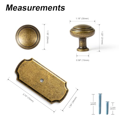 6Pack Champagne Bronze Cabinet Knobs with Backplate Drawer knobs - color: Antique Brass, style: Wide-Scalloped